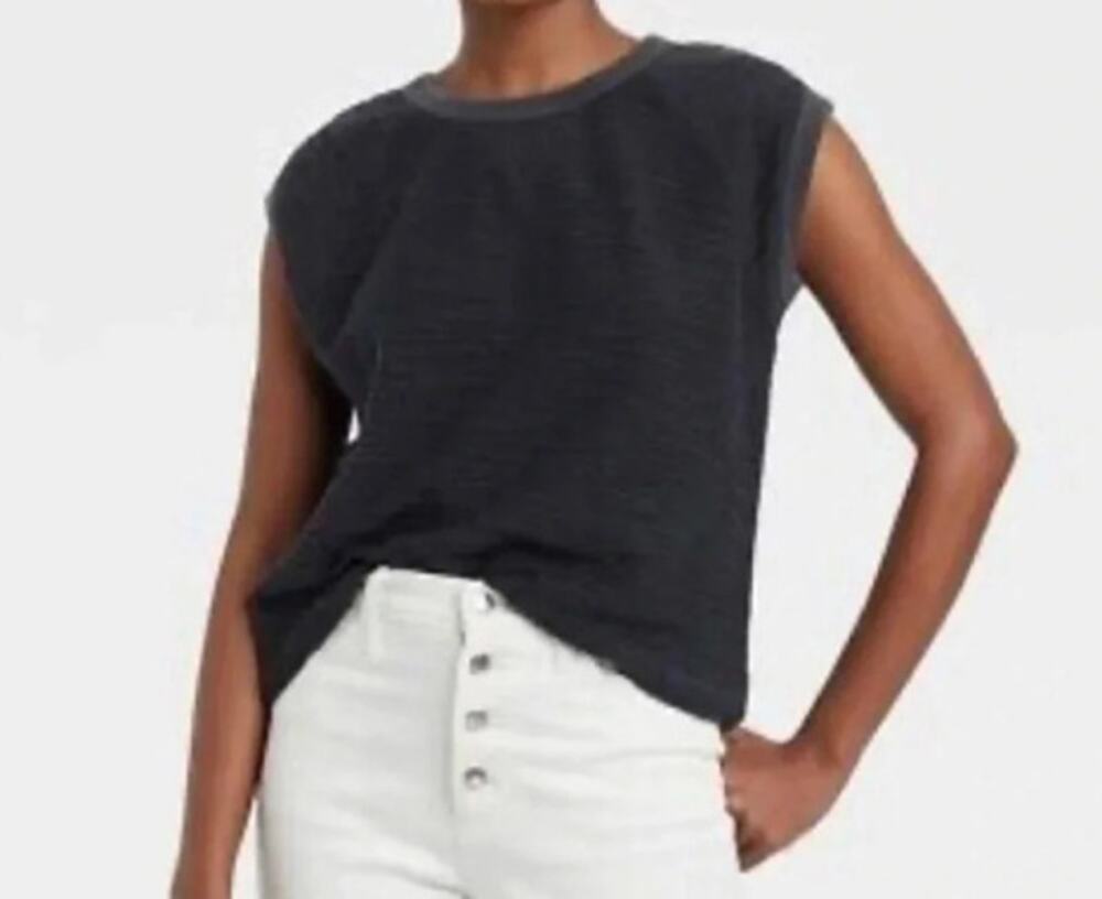 Universal Thread Women's Textured Cap Sleeve Sweatshirt, Black, 3x